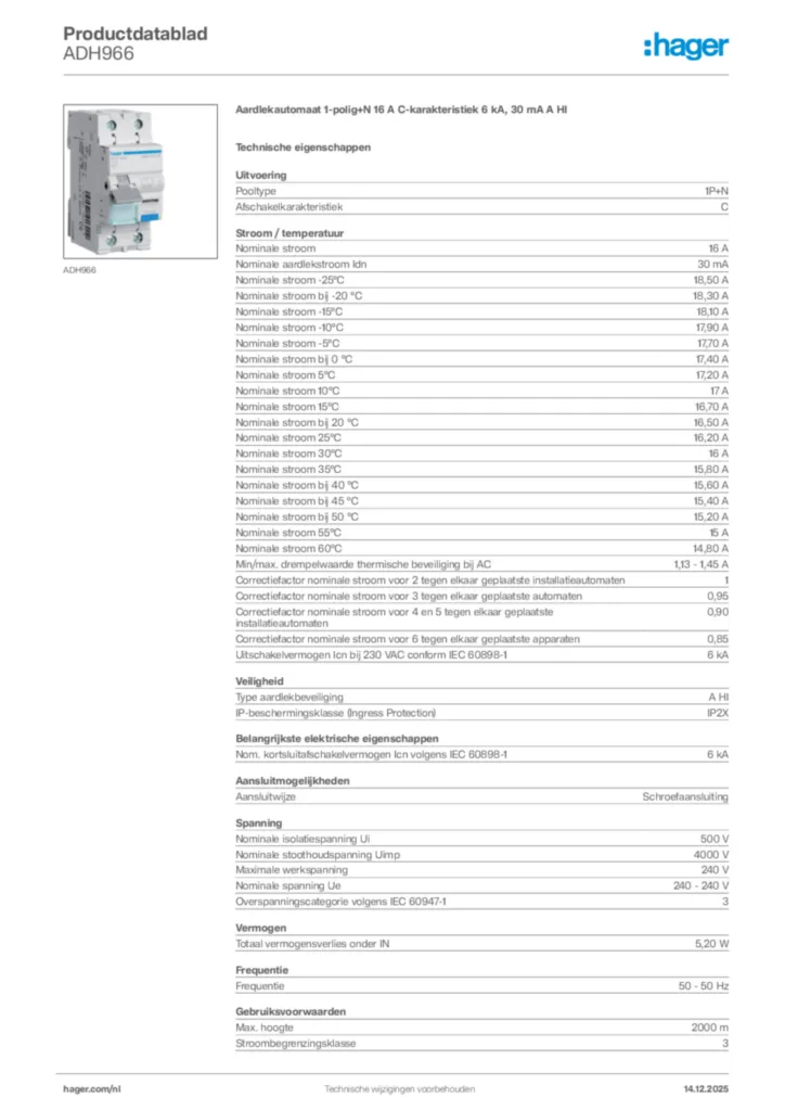 Afbeelding Hager Productdatablad ADH966 | Hager Nederland