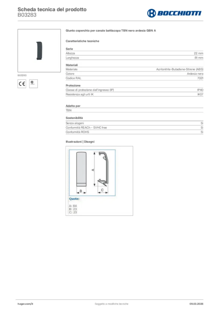 Immagine Bocchiotti Scheda tecnica del prodotto B03283 | Hager Italia