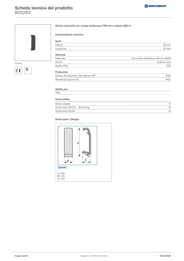 Immagine Bocchiotti Scheda tecnica del prodotto B03283 | Hager Italia