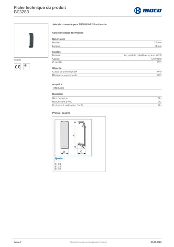 Image Iboco Fiche technique du produit B03283 | Hager France