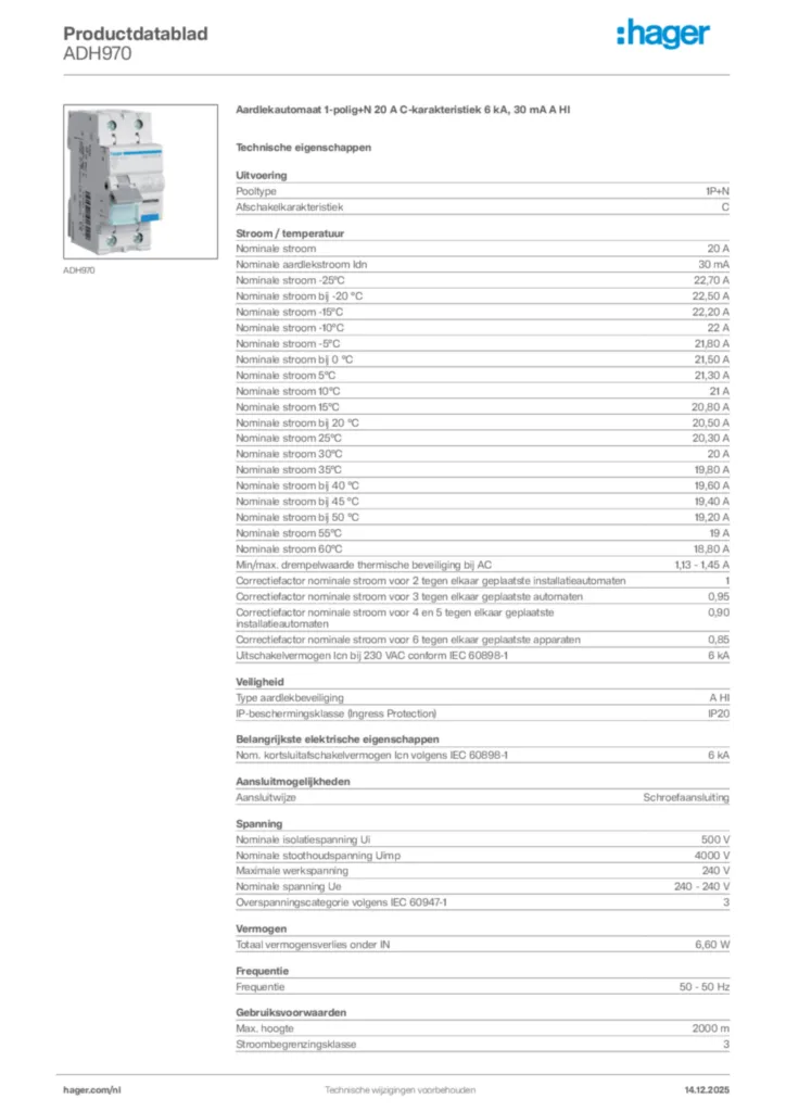 Afbeelding Hager Productdatablad ADH970 | Hager Nederland