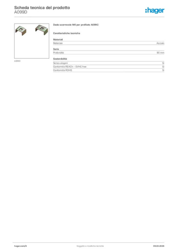 Immagine Hager Scheda tecnica del prodotto A099D | Hager Italia