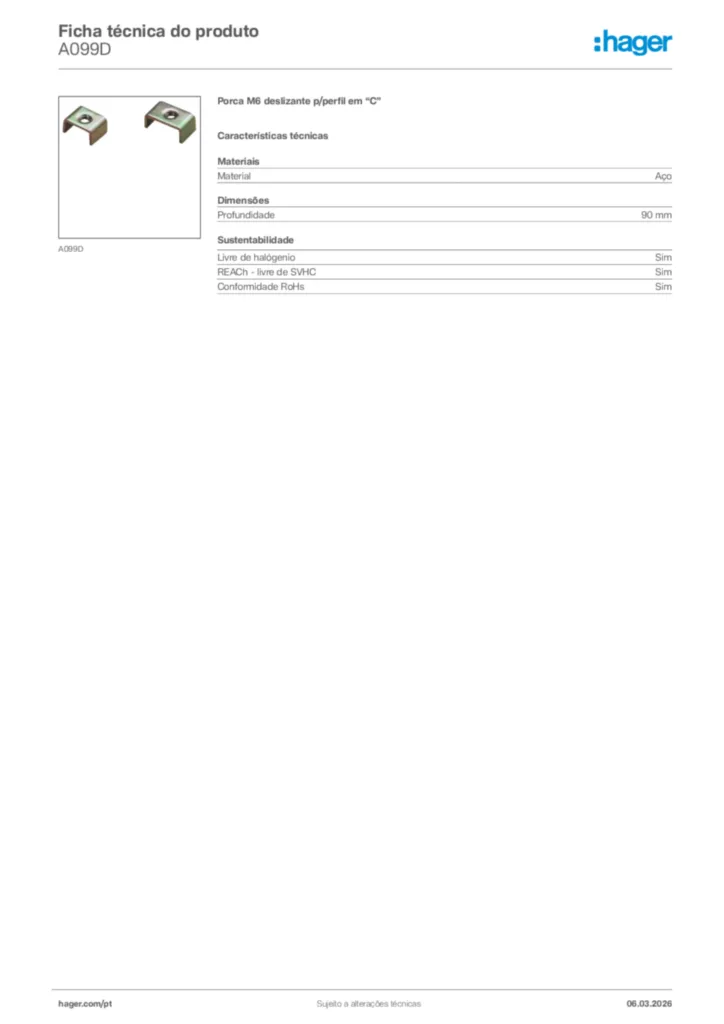 Imagem Hager Ficha técnica do produto A099D | Hager Portugal