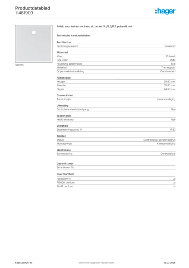 Afbeelding Hager Productdatablad 11461909 | Hager Belgium