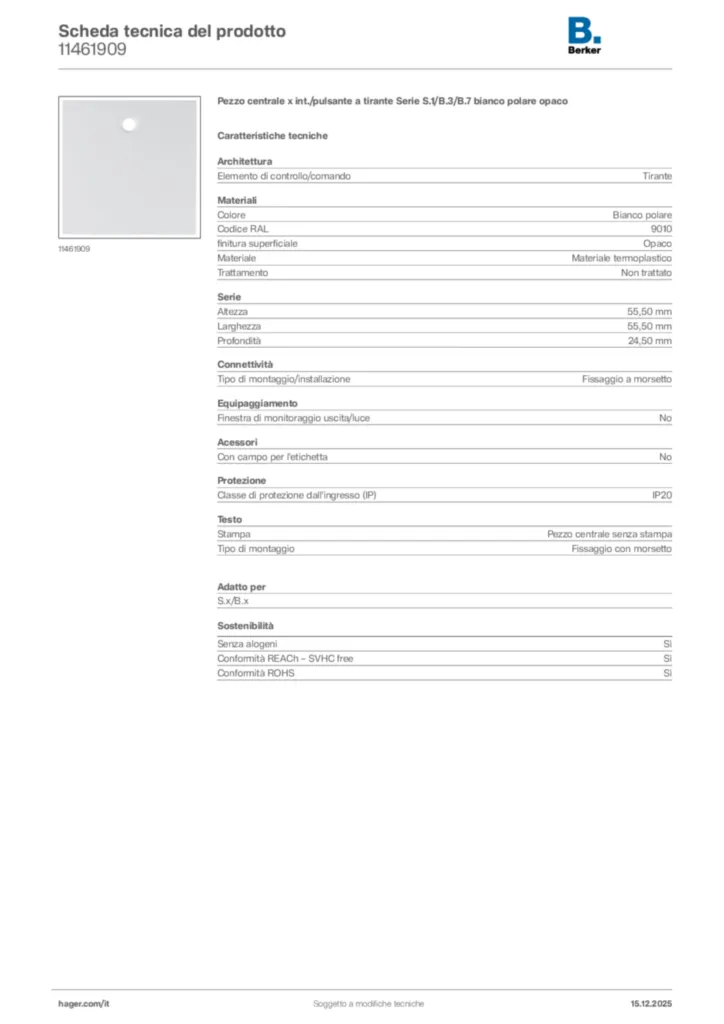 Immagine Berker Scheda tecnica del prodotto 11461909 | Hager Italia