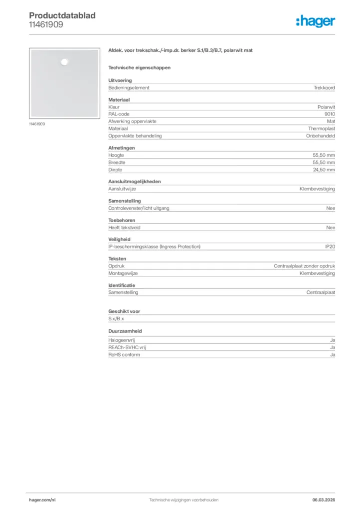 Afbeelding Hager Productdatablad 11461909 | Hager Nederland