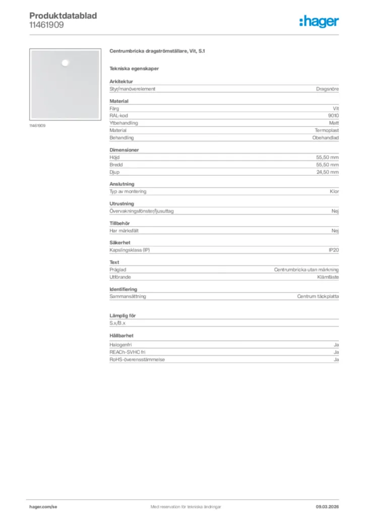 Bild Hager Produktdatablad 11461909 | Hager Sverige