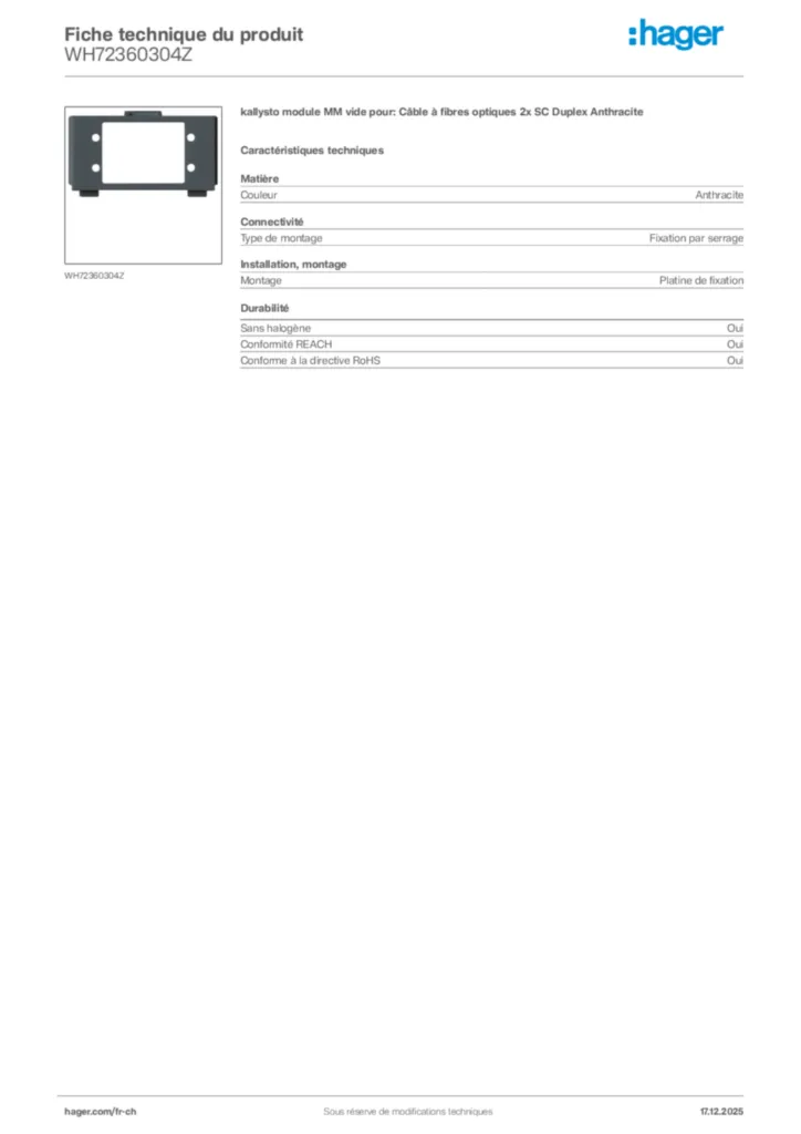 Image Hager Fiche technique du produit WH72360304Z | Hager Suisse