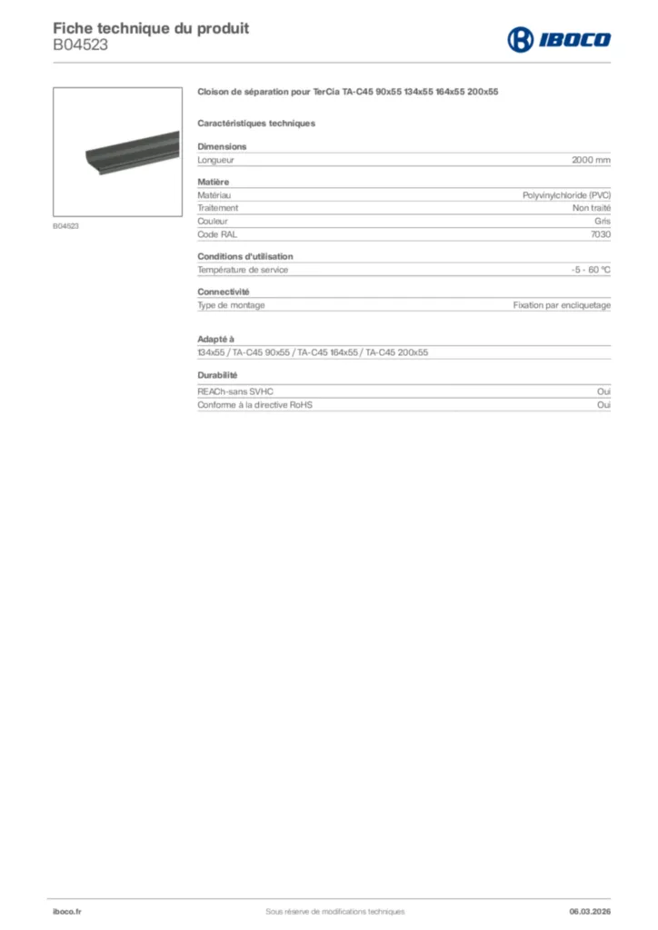 Image Iboco Fiche technique du produit B04523 | Hager France