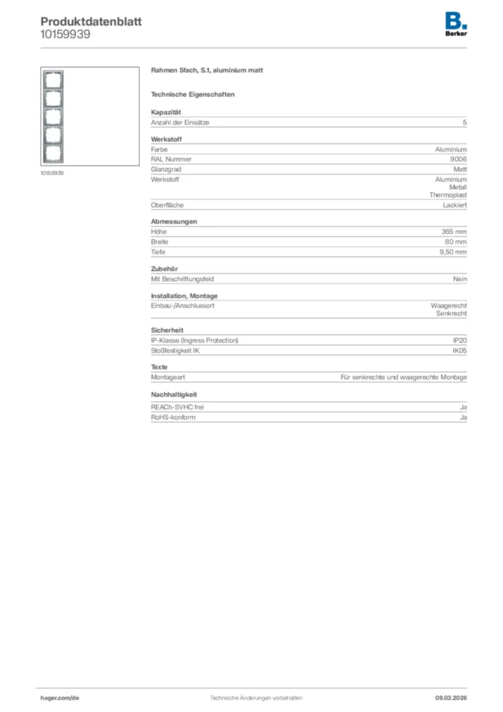 Bild Berker Produktdatenblatt 10159939 | Hager Deutschland