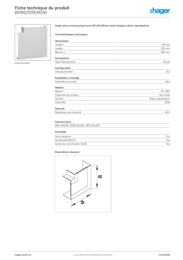 Image Hager Fiche technique du produit BR652105H9016 | Hager Suisse