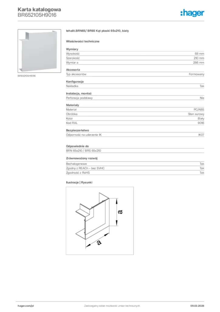 Zdjęcie Hager Karta katalogowa BR652105H9016 | Hager Polska