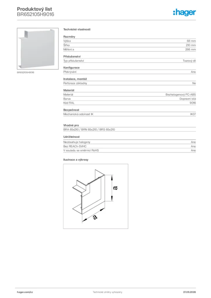 Obrázek Hager Generováno - Datový list produktu BR652105H9016 | Hager
