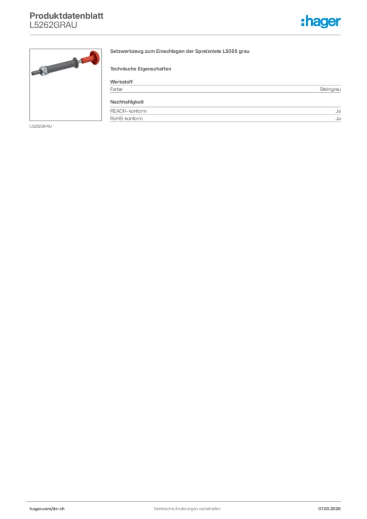 Bild Hager Produktdatenblatt L5262GRAU | Hager Schweiz