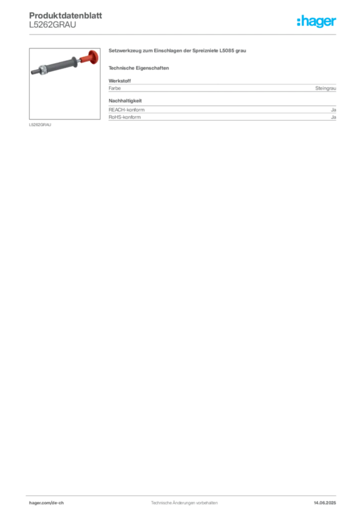 Bild Hager Produktdatenblatt L5262GRAU | Hager Schweiz