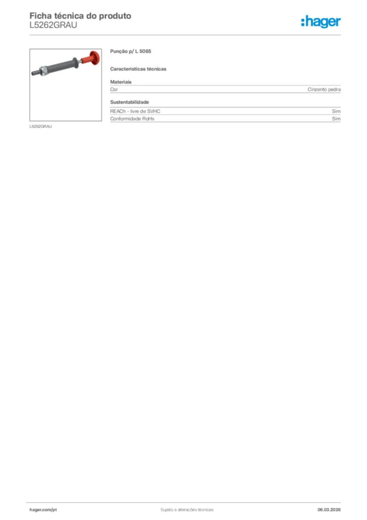 Imagem Hager Ficha técnica do produto L5262GRAU | Hager Portugal