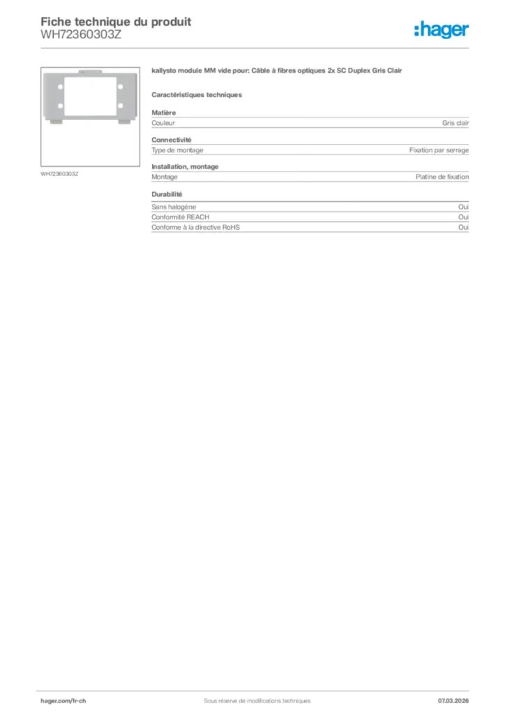 Image Hager Fiche technique du produit WH72360303Z | Hager Suisse