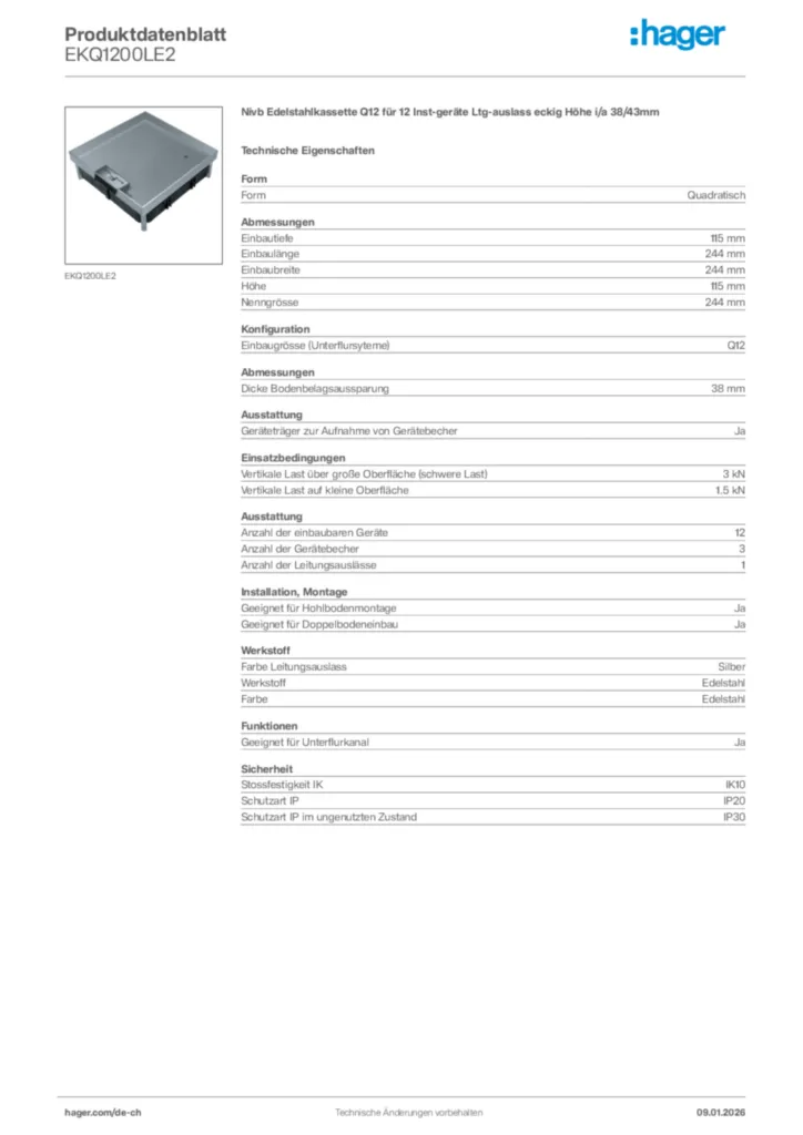 Bild Hager Produktdatenblatt EKQ1200LE2 | Hager Schweiz