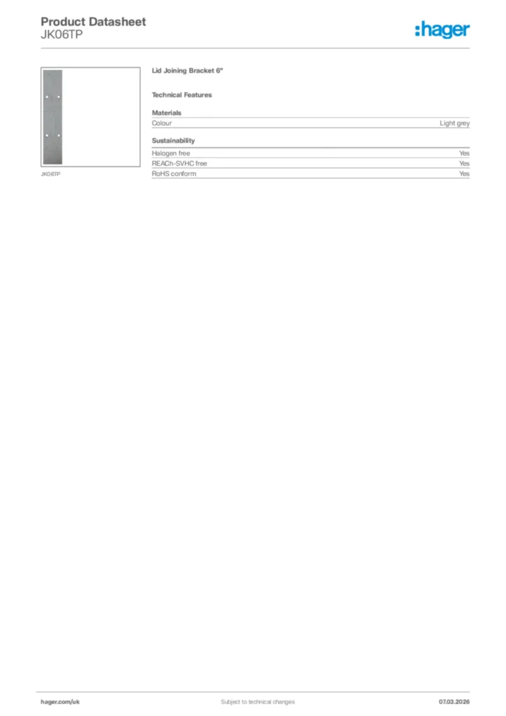 Image Hager Product data sheet JK06TP  | Hager