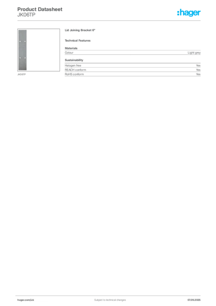Image Hager Product data sheet JK06TP  | Hager