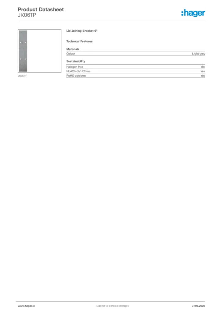 Image Hager Product data sheet JK06TP  | Hager
