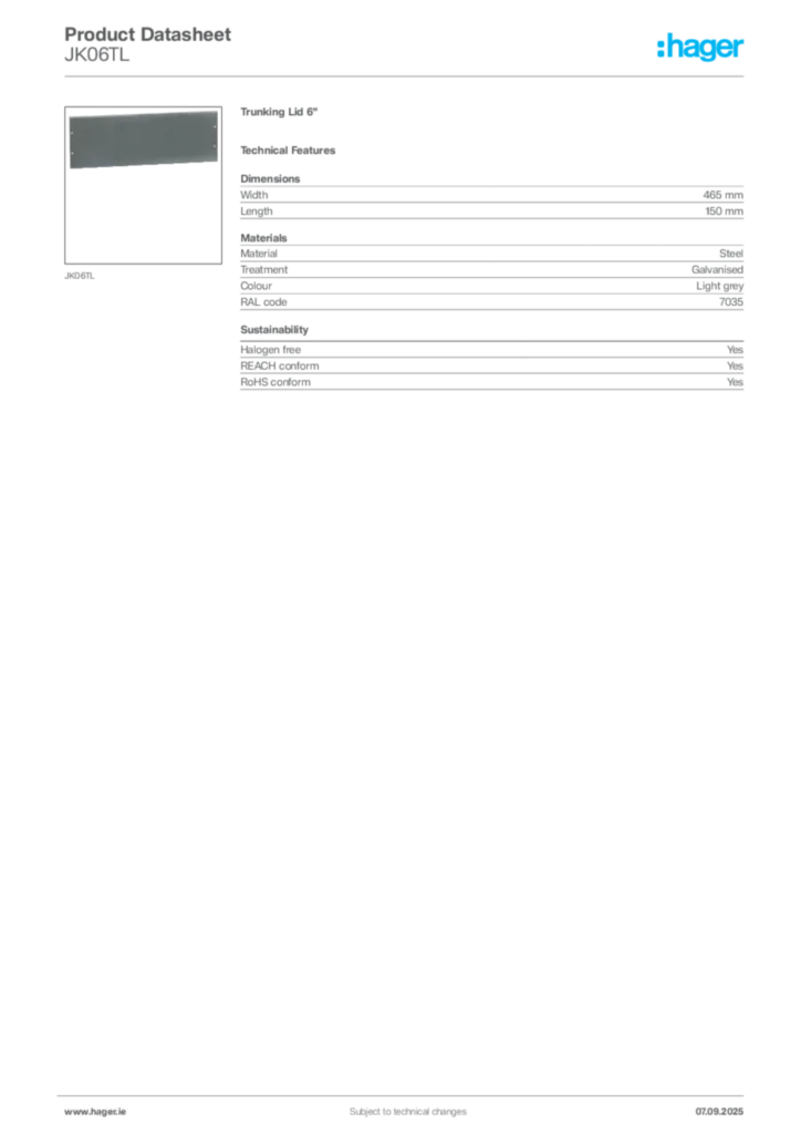 Image Hager Product data sheet JK06TL  | Hager