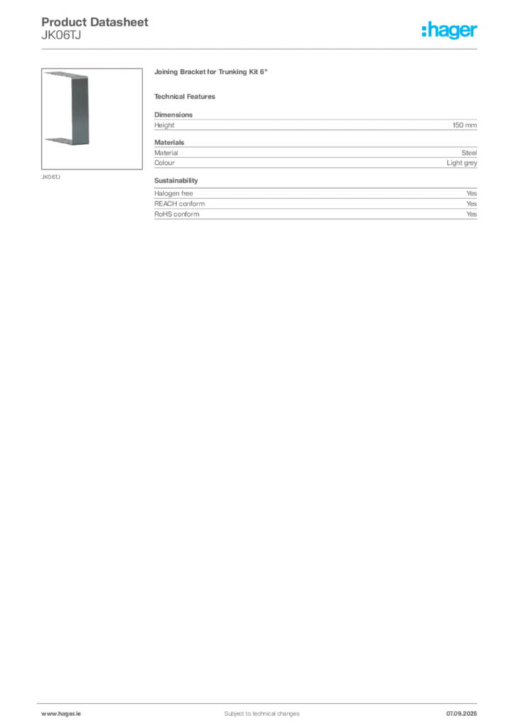 Image Hager Product data sheet JK06TJ  | Hager