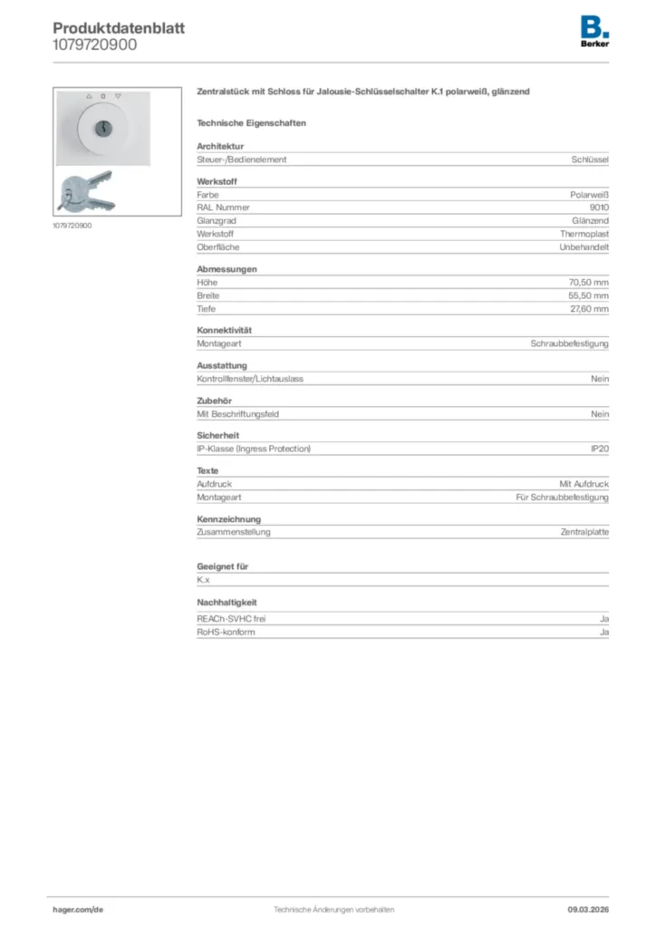 Bild Berker Produktdatenblatt 1079720900 | Hager Deutschland
