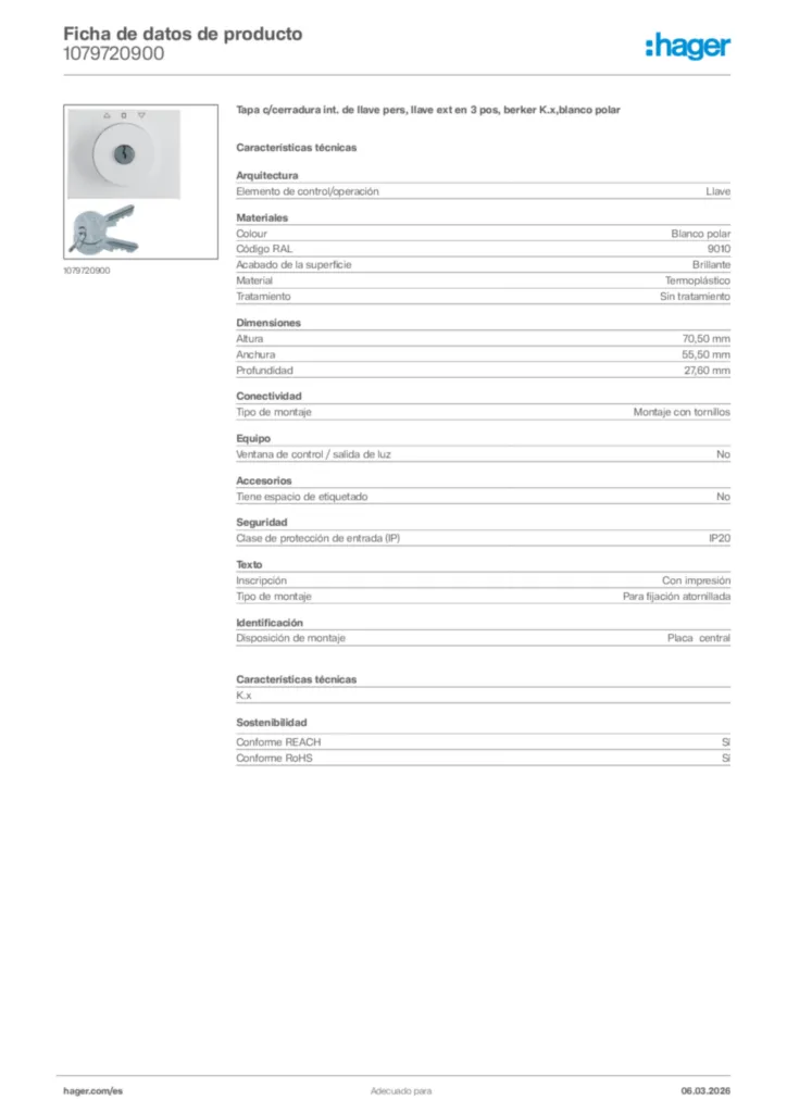 Imagen Hager Ficha de datos de producto 1079720900 | Hager España