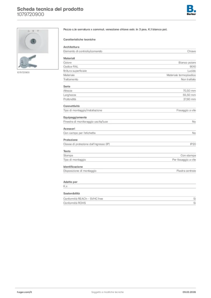 Immagine Berker Scheda tecnica del prodotto 1079720900 | Hager Italia