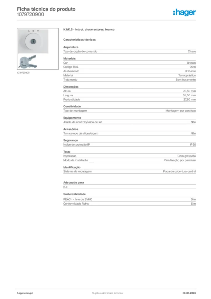 Imagem Hager Ficha técnica do produto 1079720900 | Hager Portugal