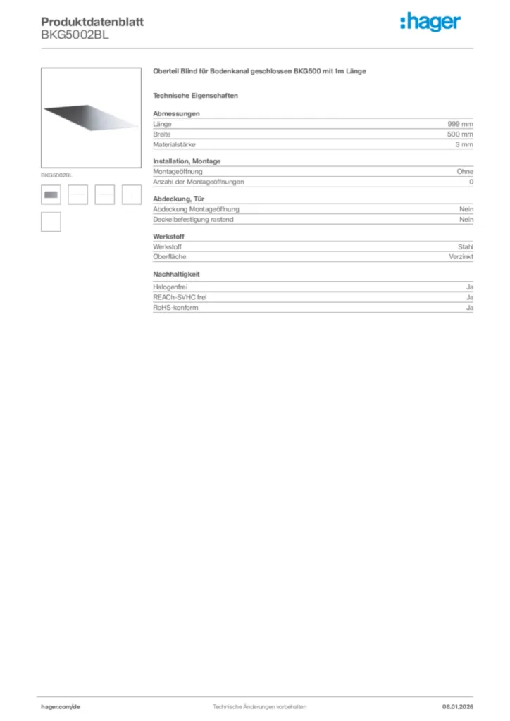 Bild Hager Produktdatenblatt BKG5002BL | Hager Deutschland