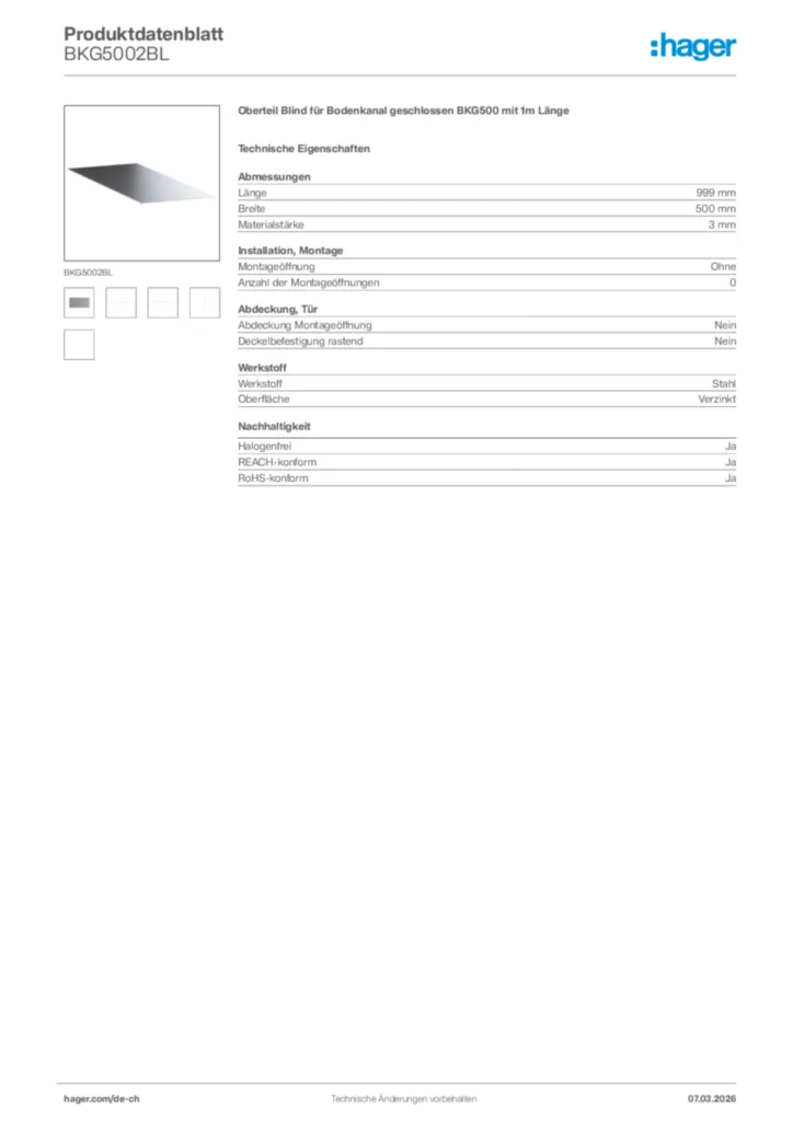 Bild Hager Produktdatenblatt BKG5002BL | Hager Schweiz