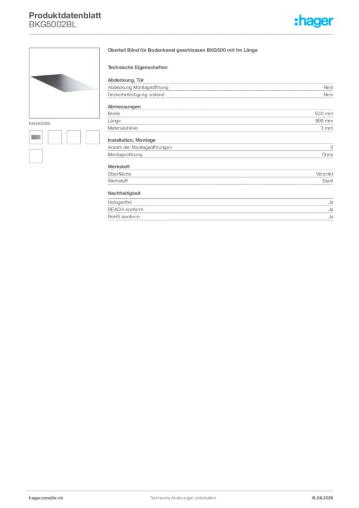 Bild Hager Produktdatenblatt BKG5002BL | Hager Schweiz