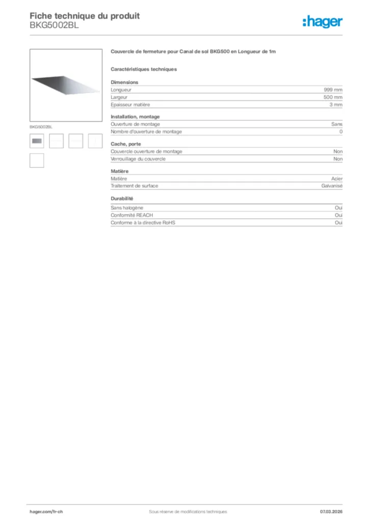 Image Hager Fiche technique du produit BKG5002BL | Hager Suisse