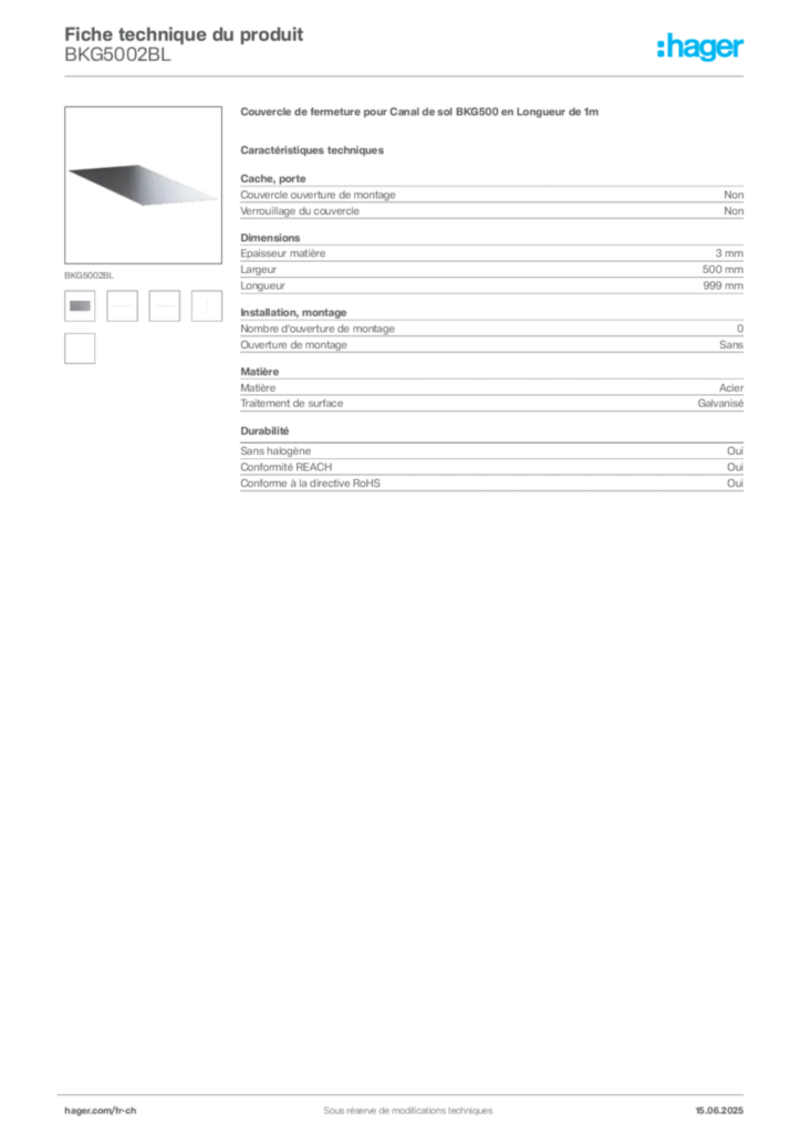 Image Hager Fiche technique du produit BKG5002BL | Hager Suisse