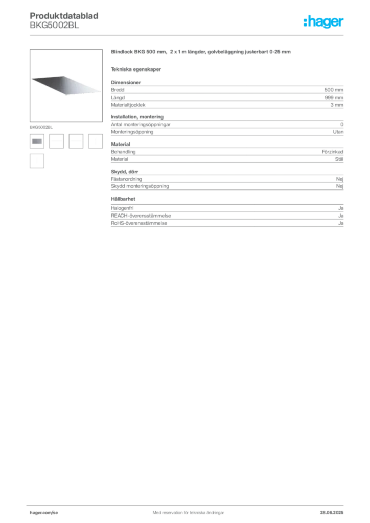 Bild Hager Produktdatablad BKG5002BL | Hager Sverige