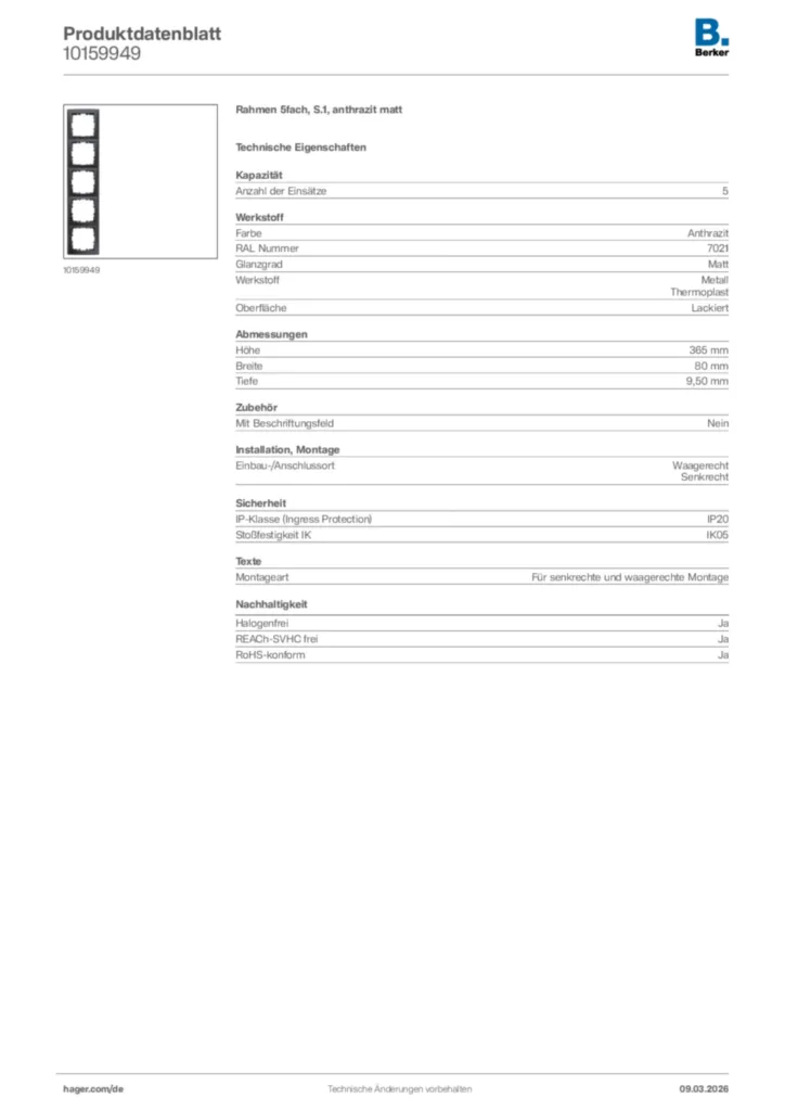 Bild Berker Produktdatenblatt 10159949 | Hager Deutschland