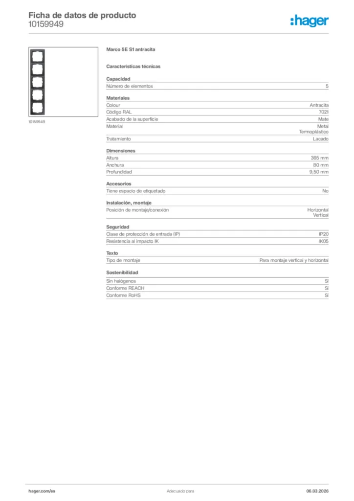 Imagen Hager Ficha de datos de producto 10159949 | Hager España