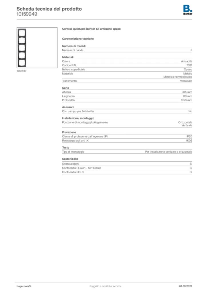 Immagine Berker Scheda tecnica del prodotto 10159949 | Hager Italia