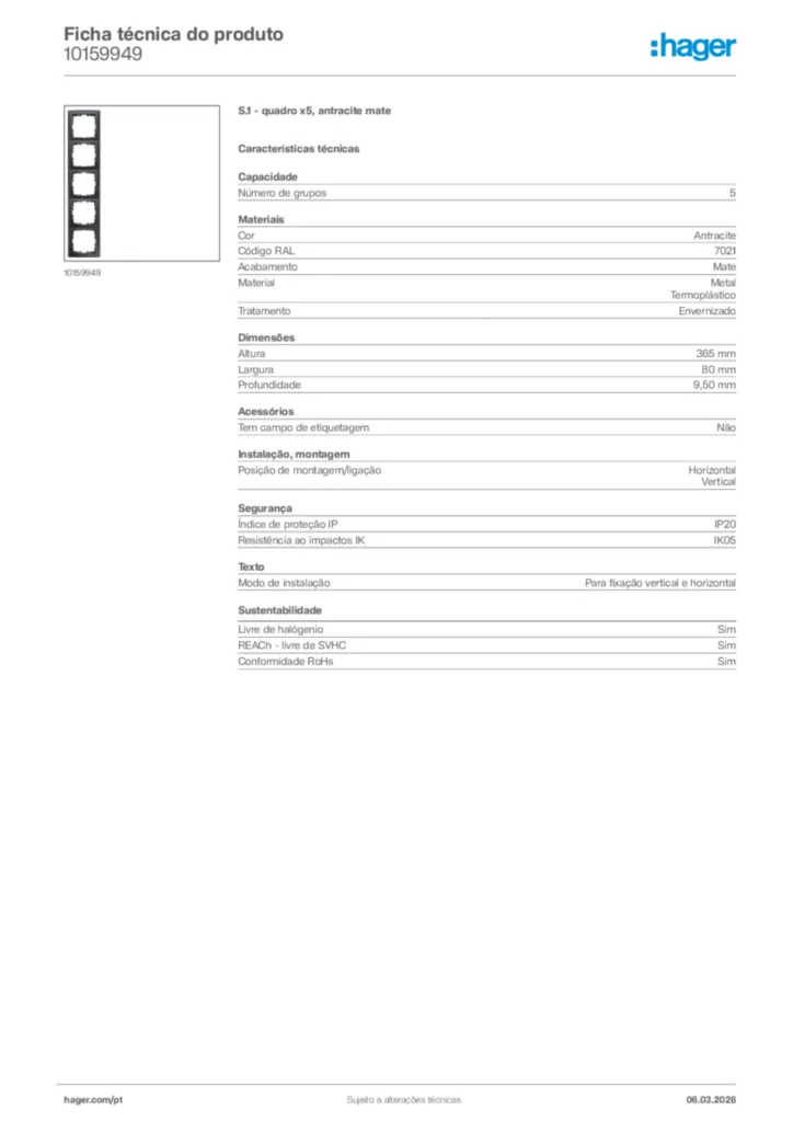 Imagem Hager Ficha técnica do produto 10159949 | Hager Portugal
