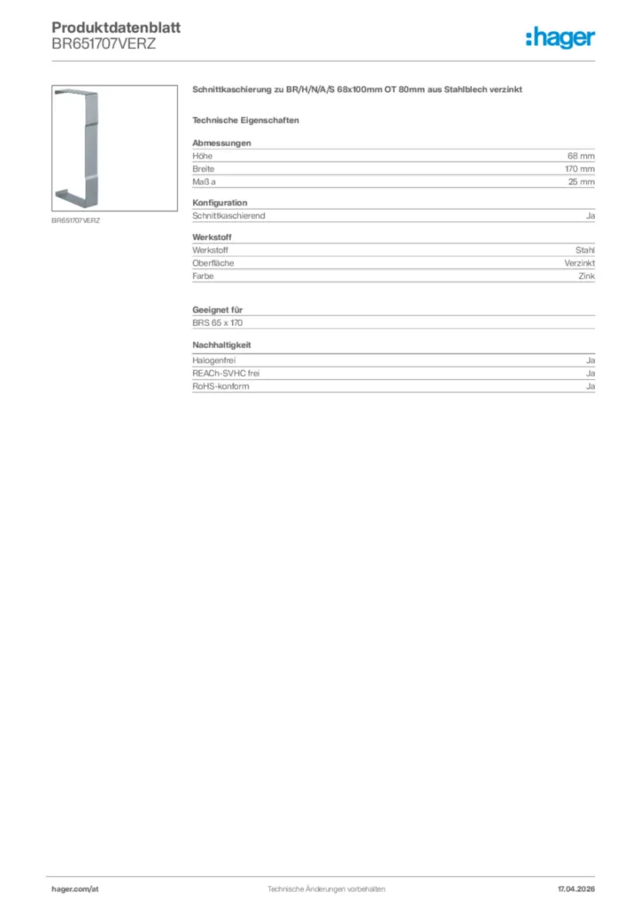 Bild Hager Produktdatenblatt BR651707VERZ | Hager Deutschland