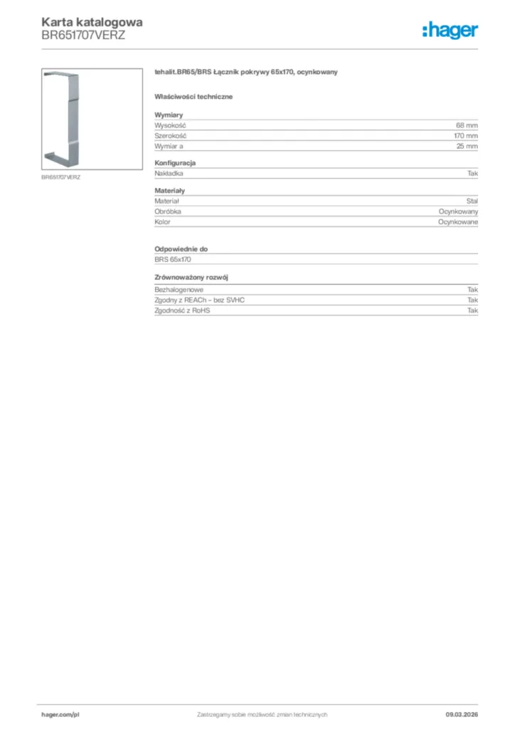 Zdjęcie Hager Karta katalogowa BR651707VERZ | Hager Polska