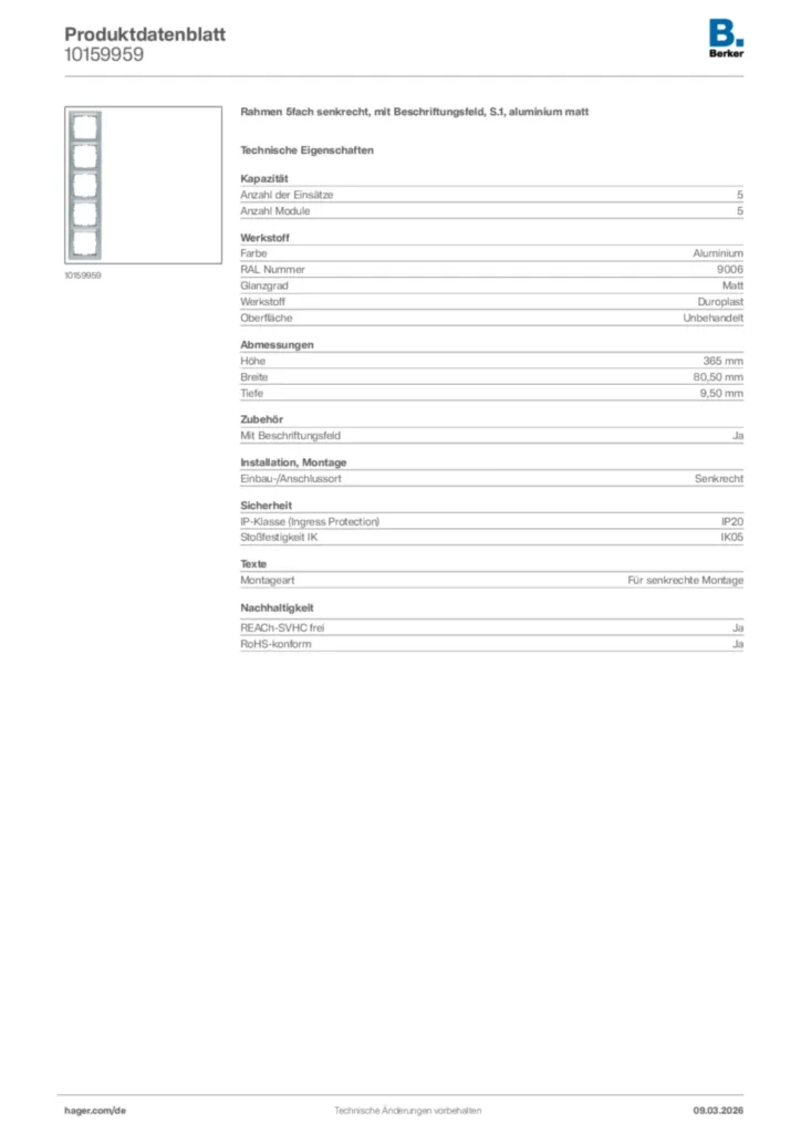 Bild Berker Produktdatenblatt 10159959 | Hager Deutschland