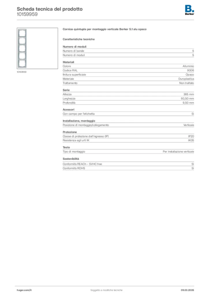 Immagine Berker Scheda tecnica del prodotto 10159959 | Hager Italia