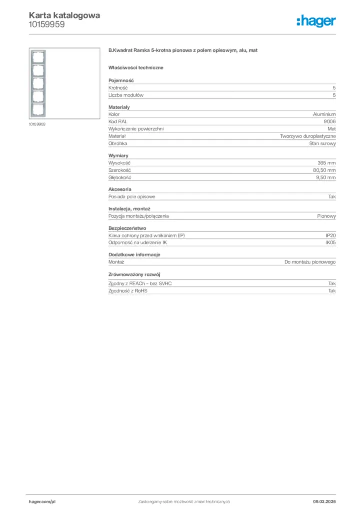 Zdjęcie Hager Karta katalogowa 10159959 | Hager Polska