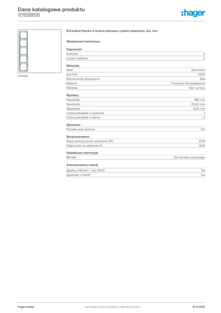 Zdjęcie Hager Karta katalogowa 10159959 | Hager Polska