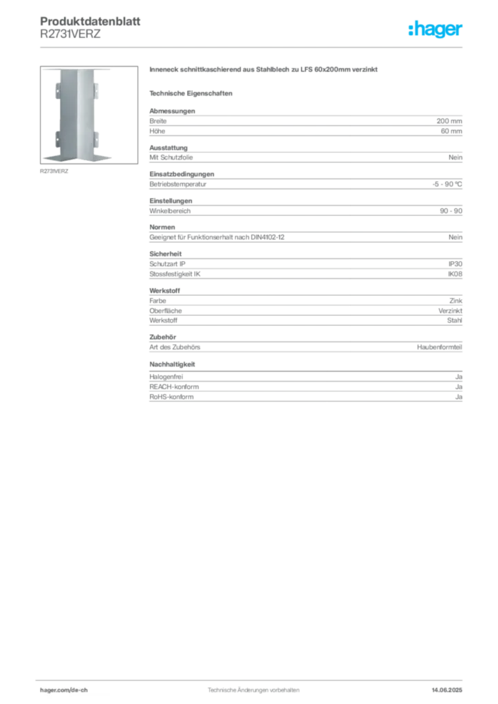 Bild Hager Produktdatenblatt R2731VERZ | Hager Schweiz
