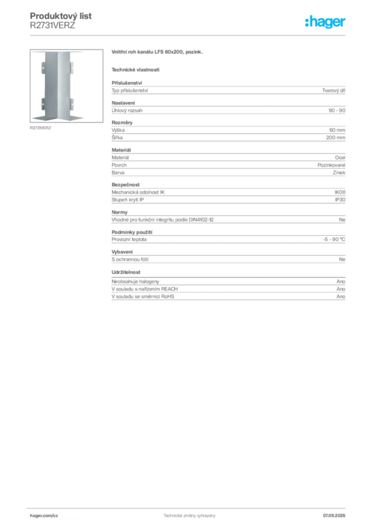 Obrázek Hager Produktový list R2731VERZ | Hager