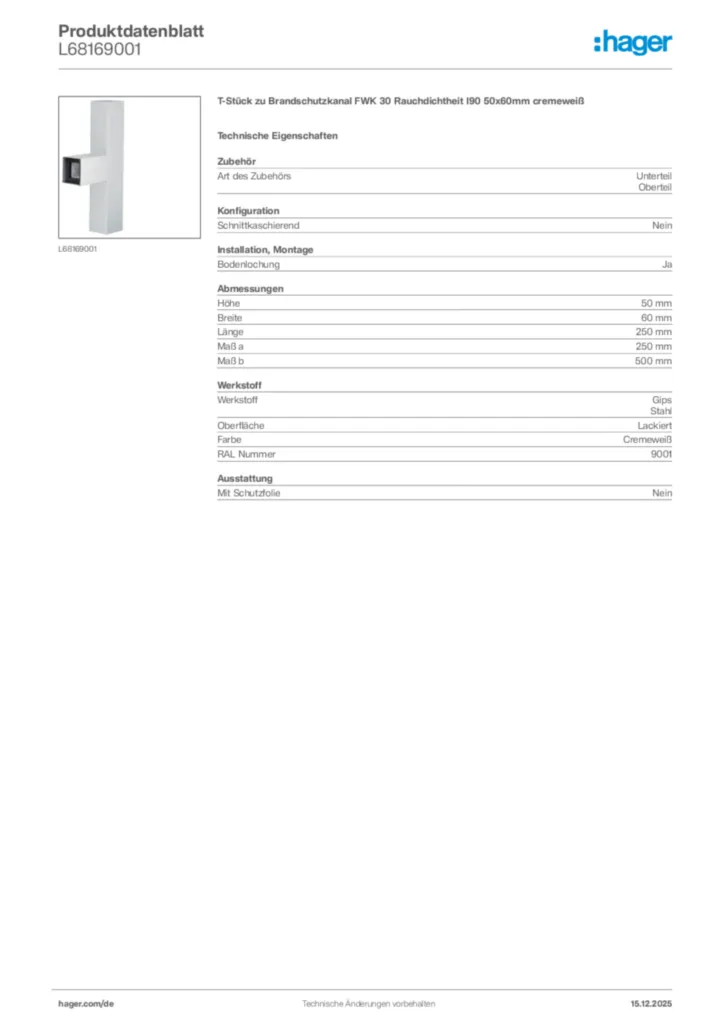 Bild Hager Produktdatenblatt L68169001 | Hager Deutschland